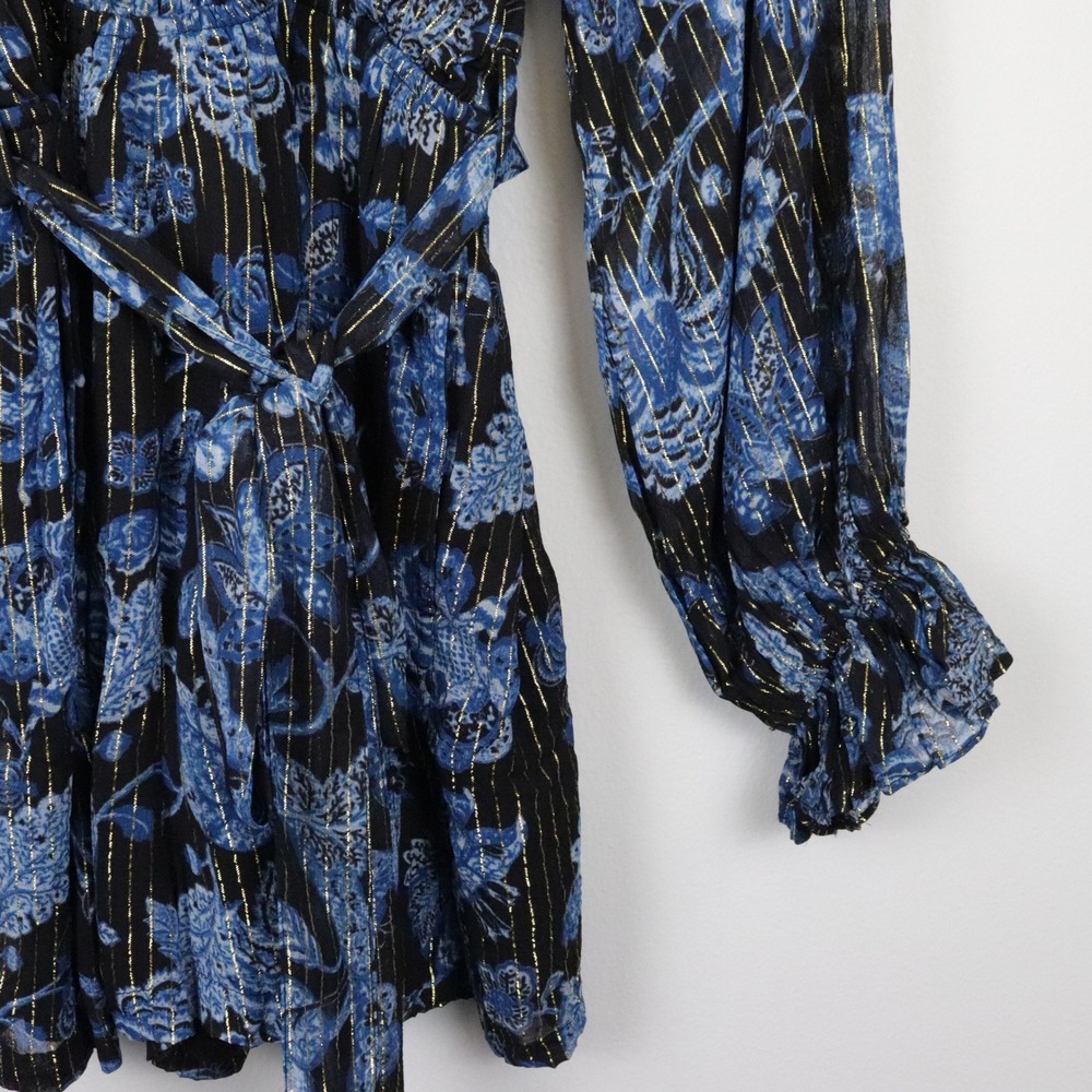 NWT Hemant and Nandita x Revolve Nitara Romper Large Floral Blue Black Belted - Picture 8 of 14